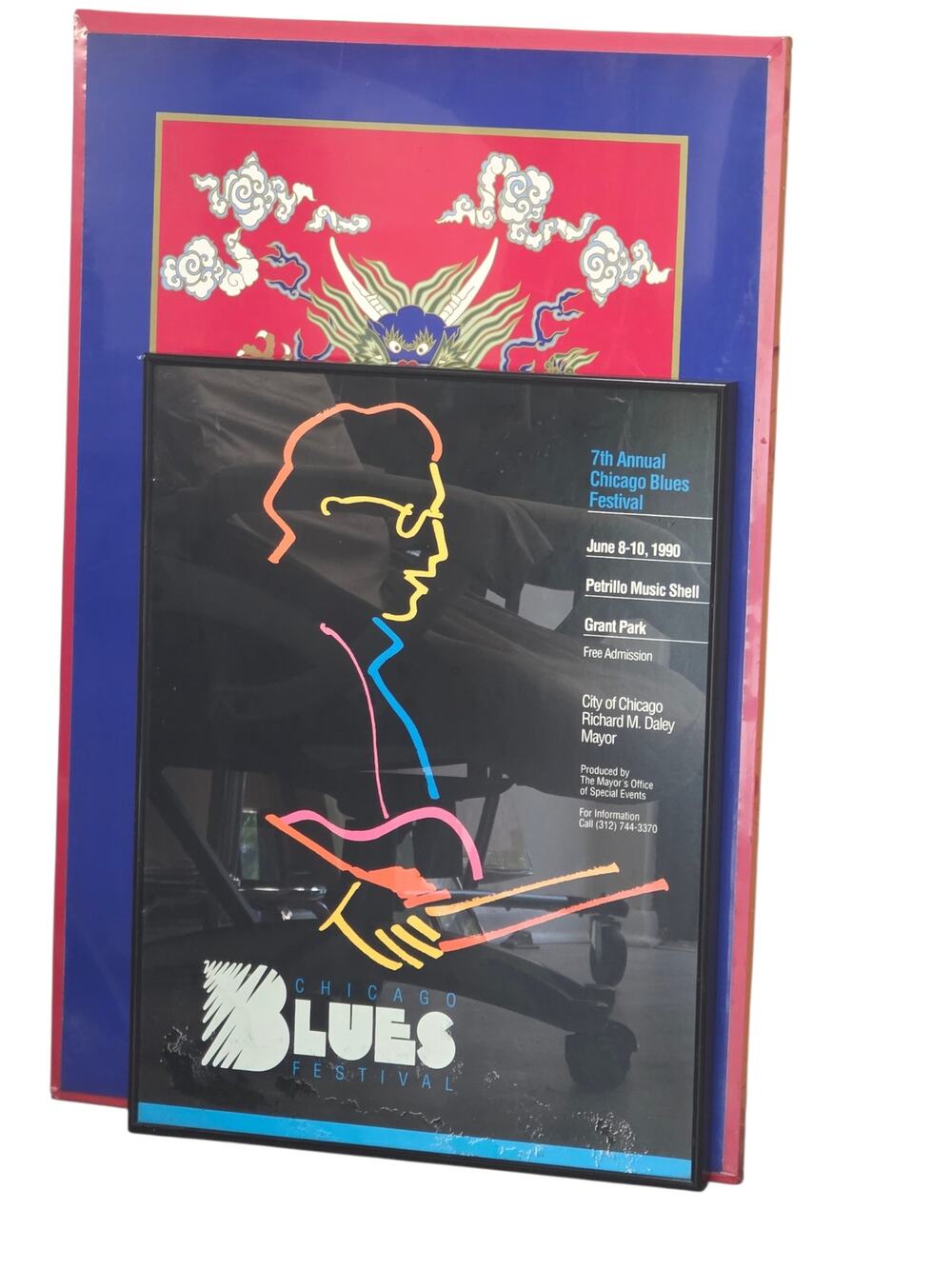 Vintage 1990 Chicago Blues Festival Poster Framed 7th Annual Grant Park 18x24